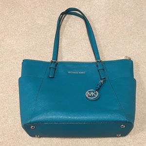 Teal Michael Kors Jet Set Leather Tote